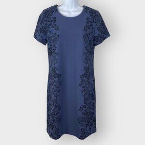 Boden Womens Ponte Knit Sheath Dress | 8R | Blue Floral Short Sleeves